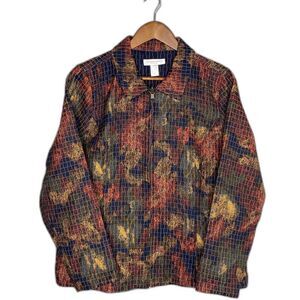 Christopher & Banks Womens Large Petite Reversible Quilted Jacket Full Zip Artsy